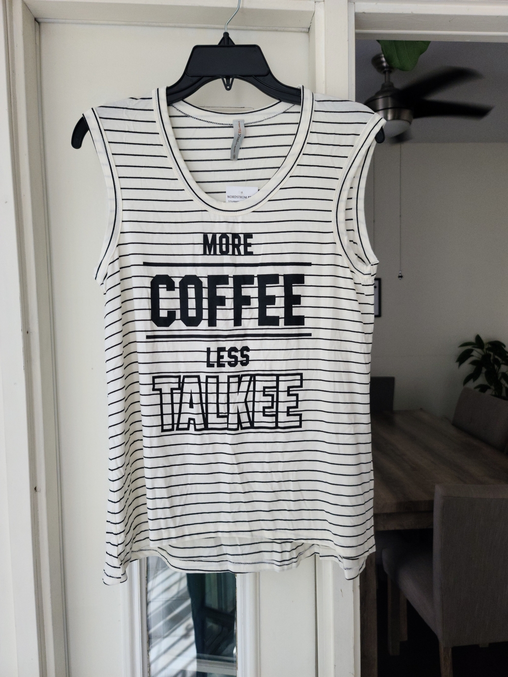 Striped White & Black Sleeveless Tank Top - More Coffee Less Talkee